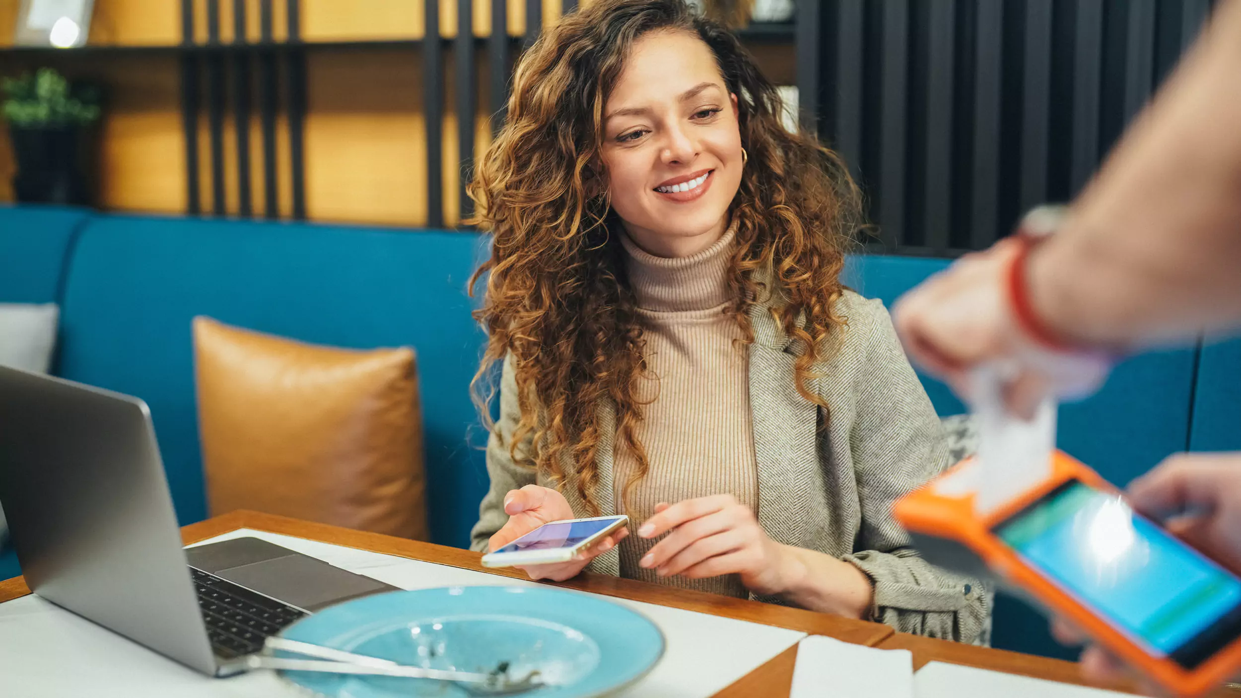 A Lady In Restaurant Using Digital Mobile Payment A Lady In Restaurant Using Digital Mobile Payment