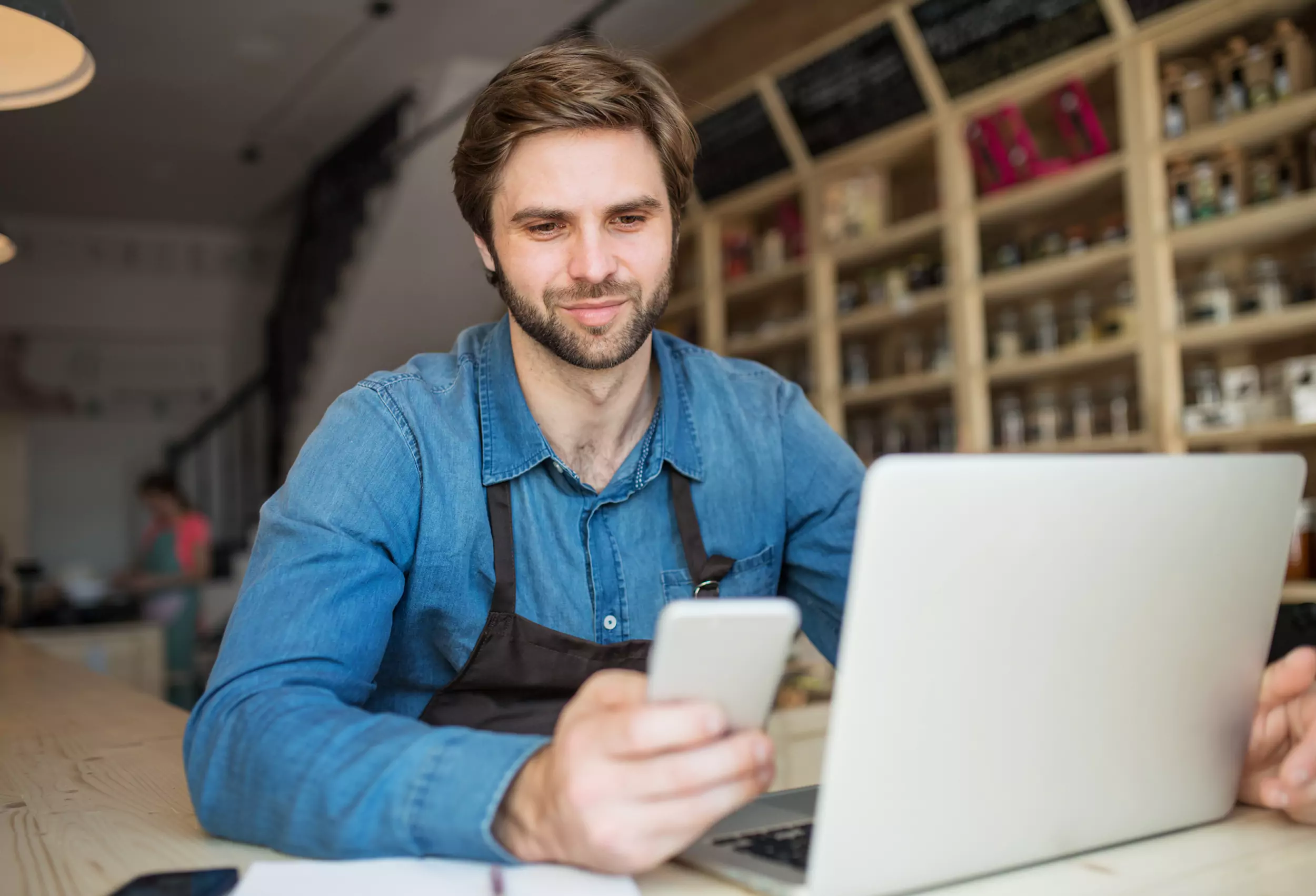 Prescott Federal Creadit Union Man In Small Business Doing Some Online Banking